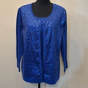 Quacker Factory Women’s‎ Blue Sequence Button up Cardigan with mock tank size L